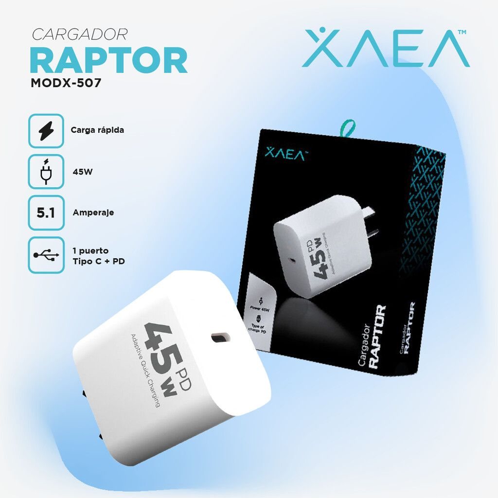 CARGADOR 220V MODX-507 RAPTOR - 5,1A - 45W - 1TC + PD - XAEA - BLANCO