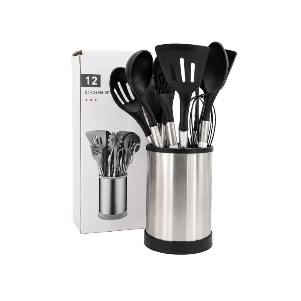 SET DE UTENSILIOS 12PCS C/ SILICONA CUBRE ACERO
